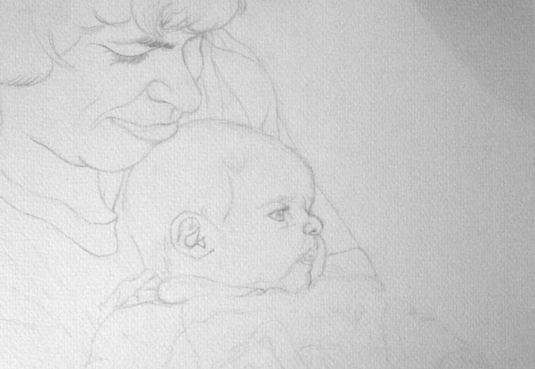 Mother and Baby Portrait WIP 1 - Line Art