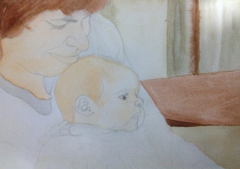 Mother and Baby Portrait WIP 2 - Base Colour Wash